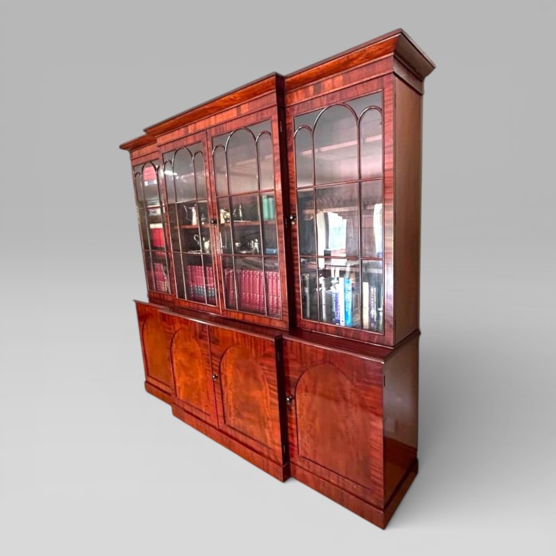 Large Antique William IV Mahogany Breakfront Library Bookcase With Cupboards - Image 2